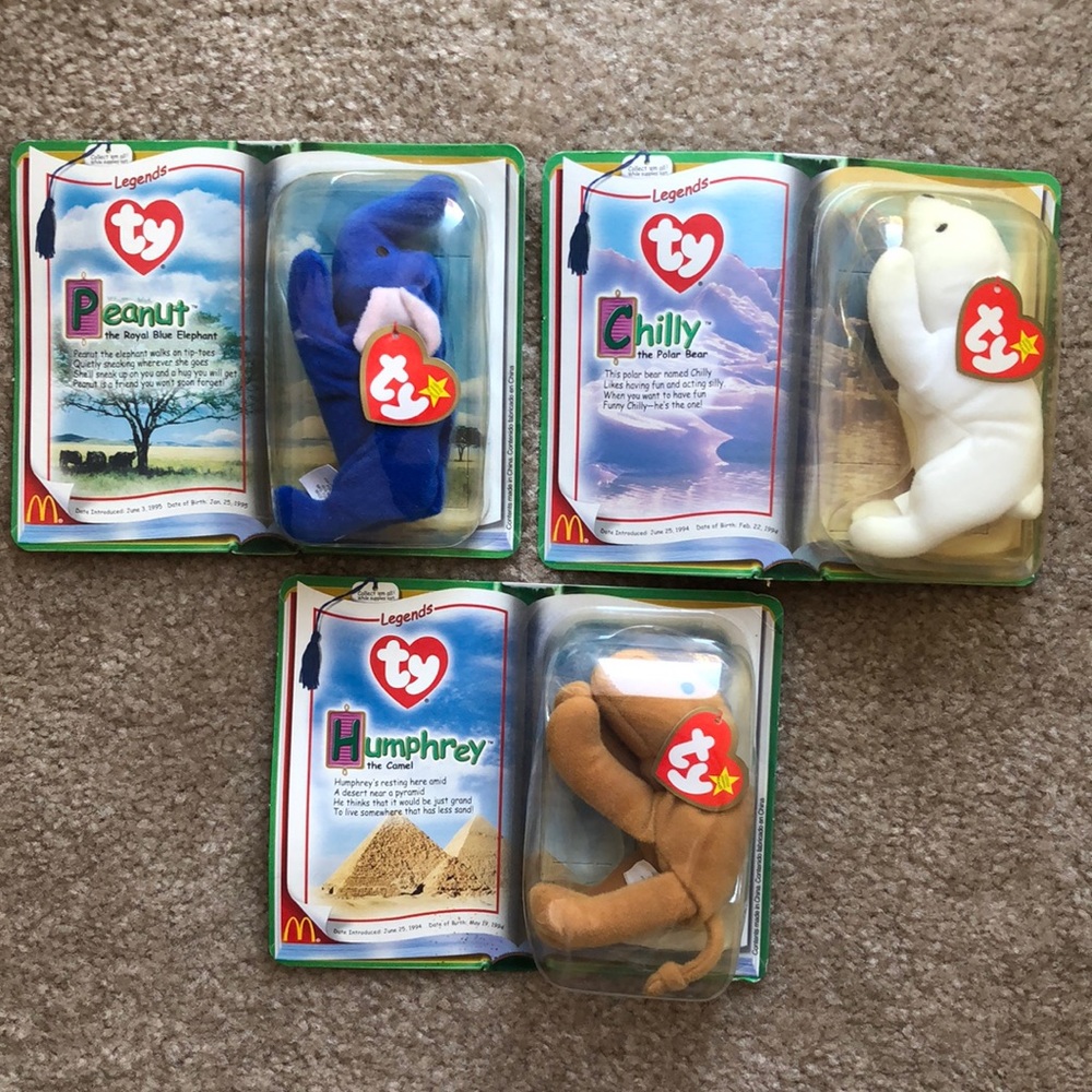 Mcdonalds Teeny Beanie Babies Legends Set: Humphrey, Chilly, and Peanut